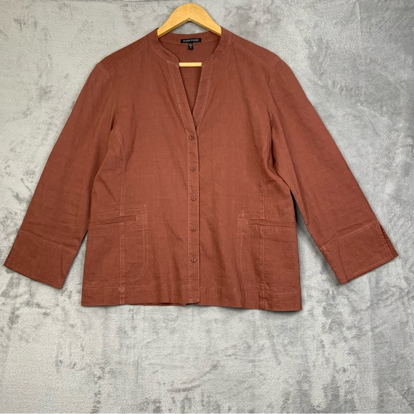 Eileen Fisher Burnt Orange Linen Button Up Top. Women’s Size Medium. - Picture 1 of 7